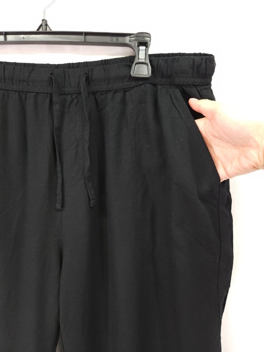 Splendid Pants Womens XL Black Linen Blend Wide Leg Drawstring Elastic Waist - Picture 13 of 14